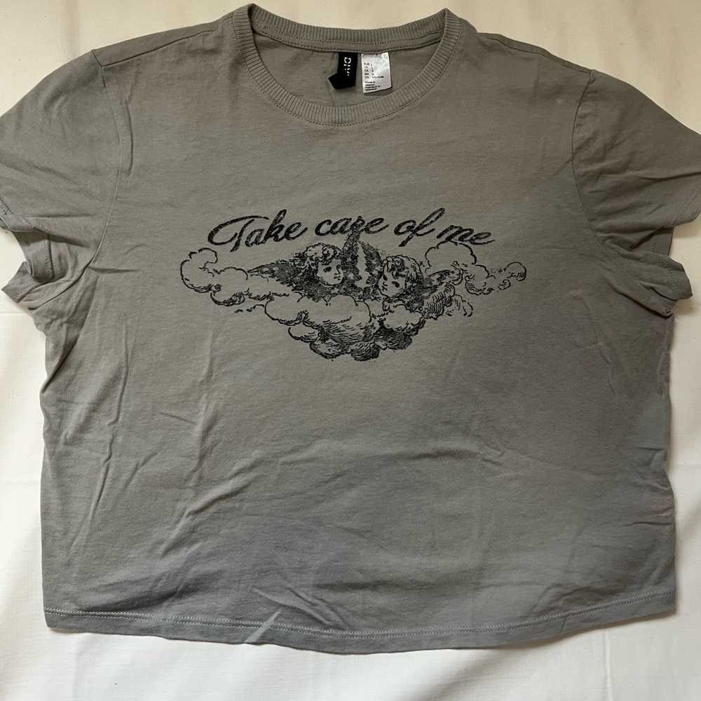 H&M Gray Crop Graphic Tee Short Sleeve